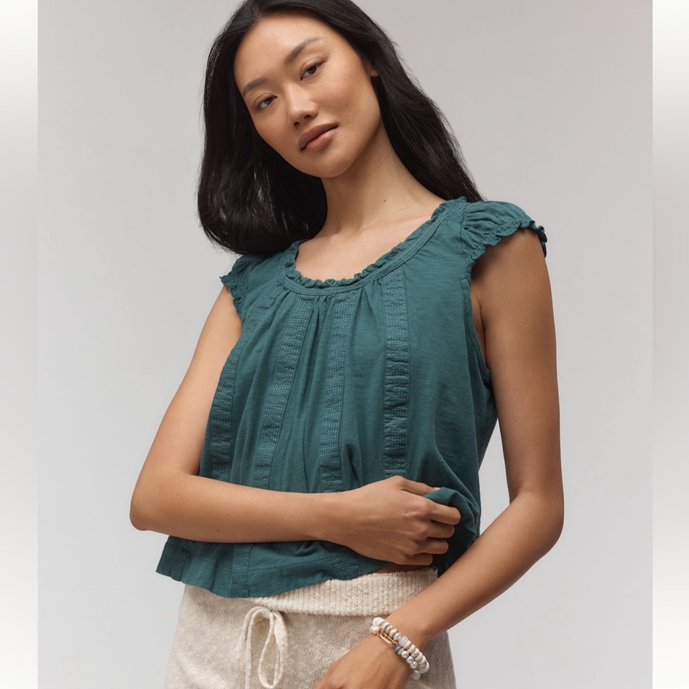NWT Anthropologie Ruffle-Shoulder Swing Tank Top - Picture 3 of 4